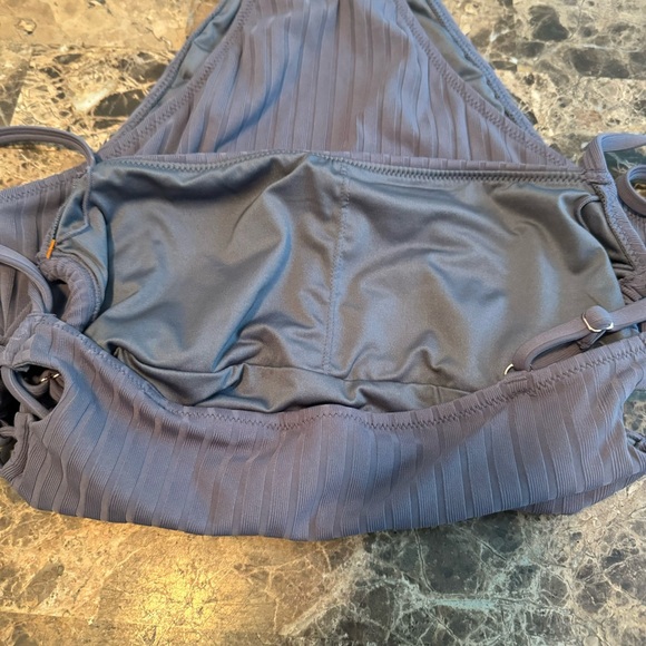 Shade & Shore One Piece Swimsuit Sizw M Gray Ribbed Strappy Side Cheeky - Picture 6 of 12